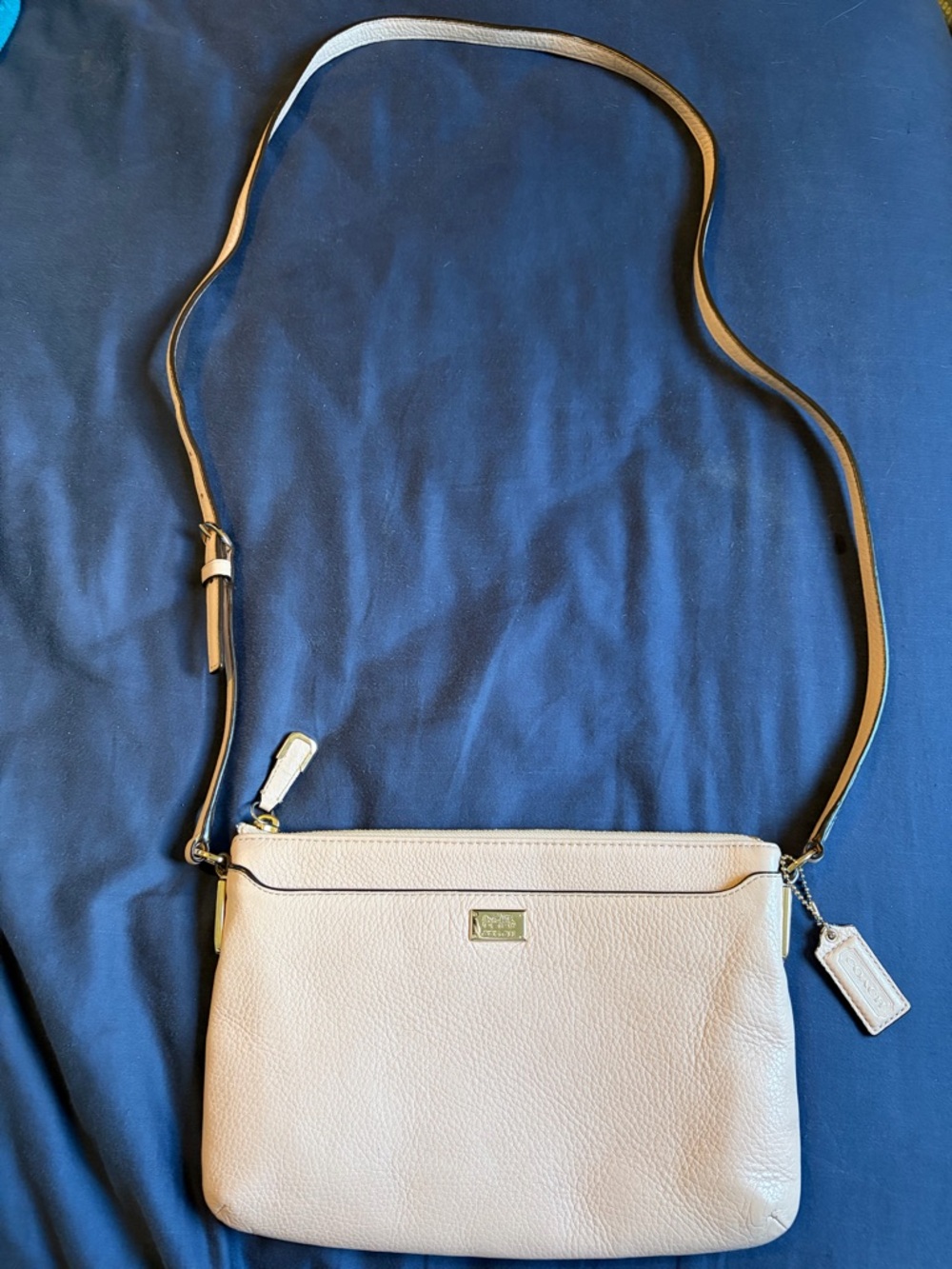 Coach Pebbled Leather Crossbody Bag Blush Pink Slim File Excellent